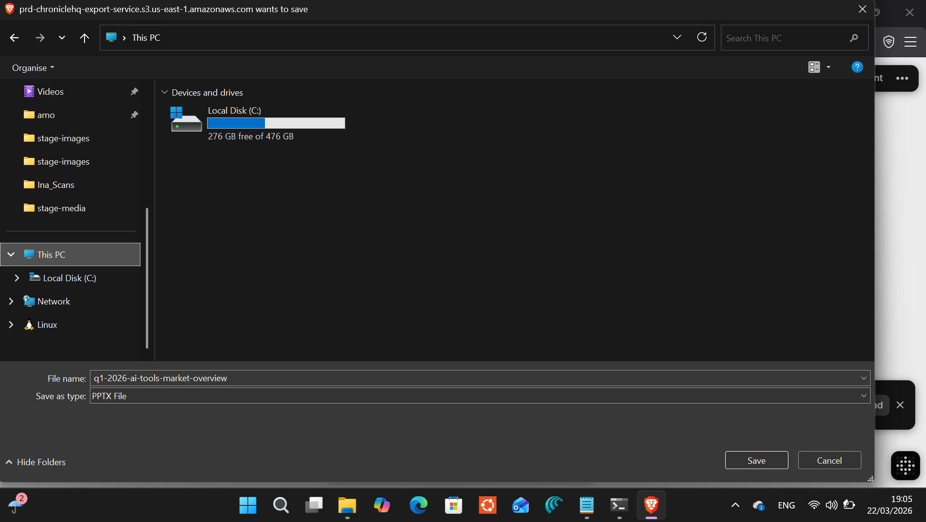 Saving the PowerPoint file — q1-2026-ai-tools-market-overview.pptx
